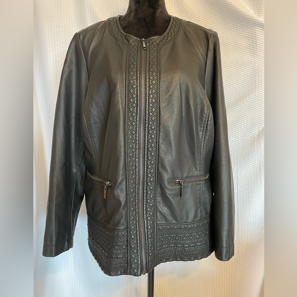 CJ Banks Black Faux Leather Zipper Jacket Women’s Size X